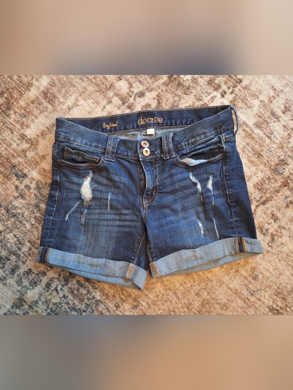 Decree Distressed Rolled Cuff Denim Shorts. Sz 5